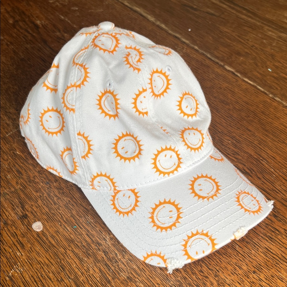 Aerie Baseball Cap white with orange smiling suns